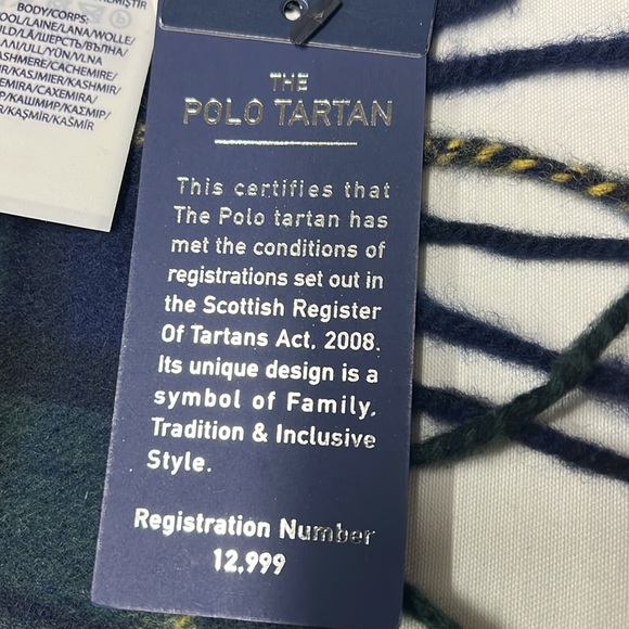Polo Ralph Lauren Pony tartan check-pattern scarf 90% wool 10% cashmere M in UK - Picture 5 of 12